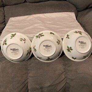 2009 Ltd. Ed. Better Homes & Gardens Porcelain Holly PTN-3 Cereal Bowls-7" D-EUC